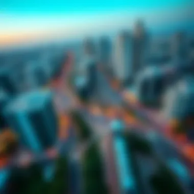 Aerial view of International City with metro station