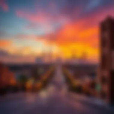 Stunning sunset over Al Bada Satwa showcasing vibrant city skyline