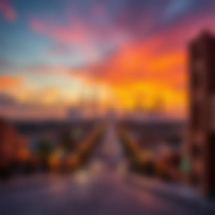 Stunning sunset over Al Bada Satwa showcasing vibrant city skyline