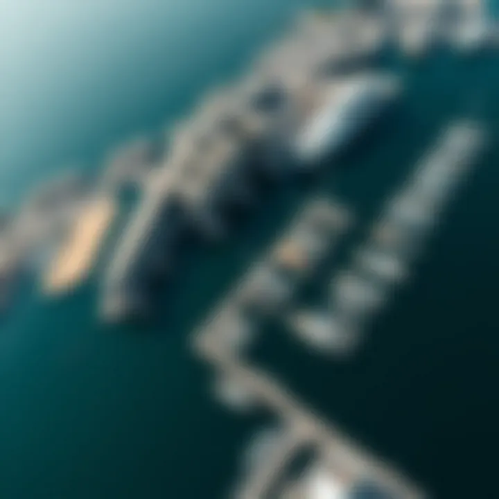 A breathtaking aerial view of Al Emad Marina showcasing the waterfront and luxury yachts