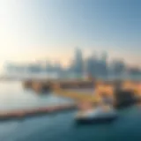 A panoramic view of Al Jaddaf showcasing its skyline and waterfront.