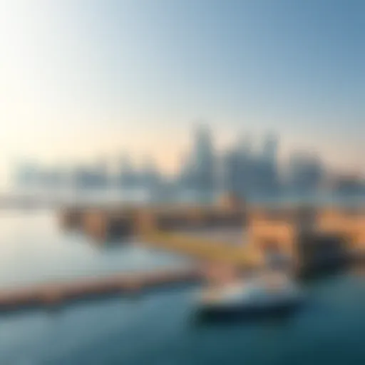 A panoramic view of Al Jaddaf showcasing its skyline and waterfront.