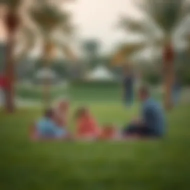 Families picnicking on the grass at Al Twar Park