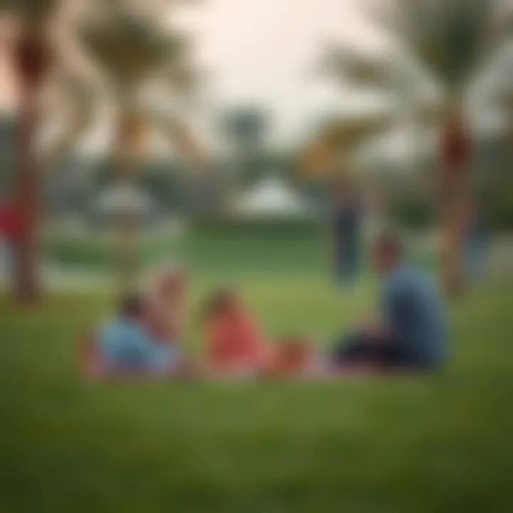 Families picnicking on the grass at Al Twar Park