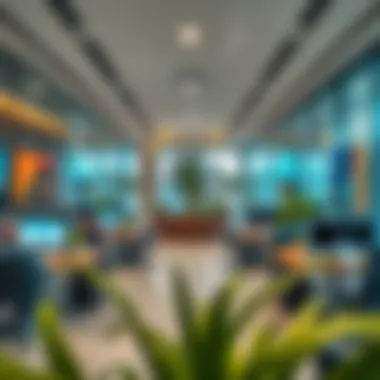 Inside the World of Real Estate Brokerage A modern office interior representing a bustling real estate brokerage environment
