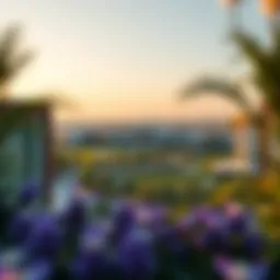 Panoramic view of the Meydan community showcasing its modern architecture and lush green spaces