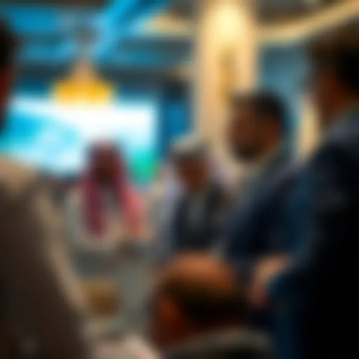 Investors examining property portfolio at a conference