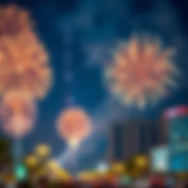 Colorful fireworks surrounding Burj Khalifa