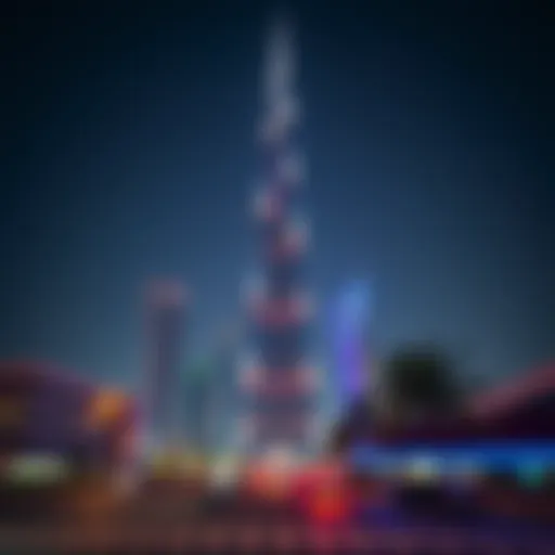 Stunning view of Burj Khalifa illuminated at night