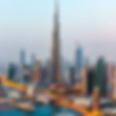 Dubai Skyline with Burj Khalifa as the Focal Point Panoramic skyline of Dubai featuring Burj Khalifa
