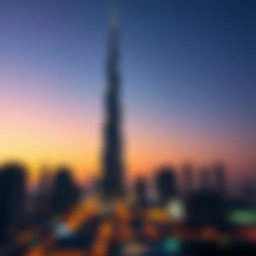 Stunning view of Burj Khalifa at sunset