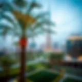 Panoramic view of Burj Park with Burj Khalifa in the background