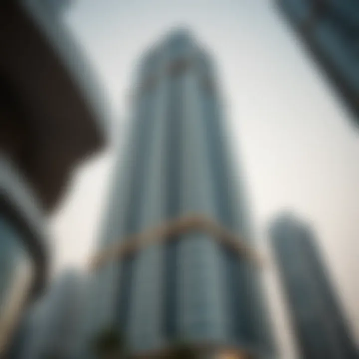 Architectural Design of Business Bay Tower Close-up of a modern architectural design of a Business Bay tower