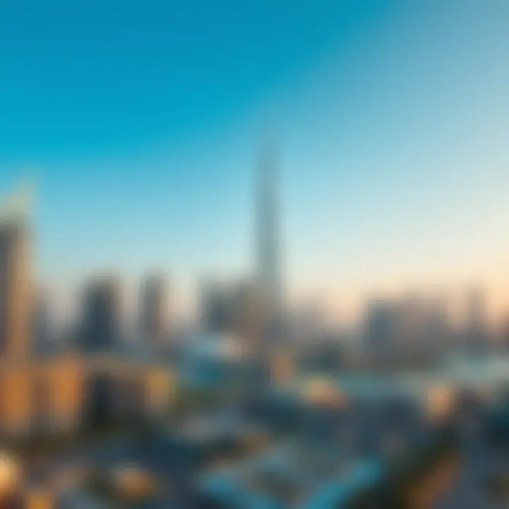 Panoramic view of Dubai skyline including Burj Crown