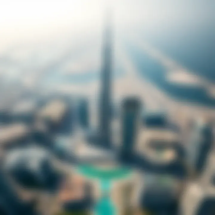 Aerial view of Dubai's urban landscape with Burj Khalifa as the focal point