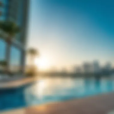 Relaxing Poolside at Damac Park Towers Luxurious pool area at Damac Park Towers with stunning skyline