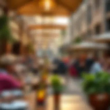 Vibrant Outdoor Dining Experience A bustling outdoor dining scene with patrons enjoying their meals