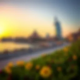 Scenic view of Dira Corniche at sunset showcasing its architectural beauty