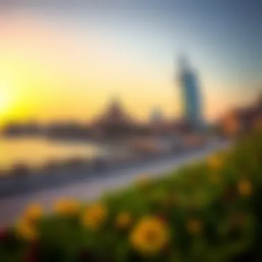 Scenic view of Dira Corniche at sunset showcasing its architectural beauty
