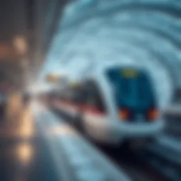 A sleek metro train arriving at a modern Dubai station