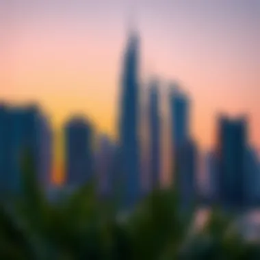 The elegant silhouette of the Dubai Marina Towers at sunset