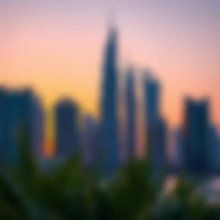 The elegant silhouette of the Dubai Marina Towers at sunset