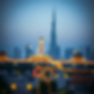 Dubai Skyline with Festive Decorations for Eid Dubai skyline with festive decorations for Eid