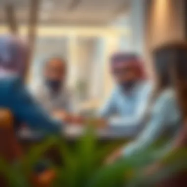 Investment Opportunities: Professional Discussion A professional meeting discussing investment opportunities in Dubai's real estate