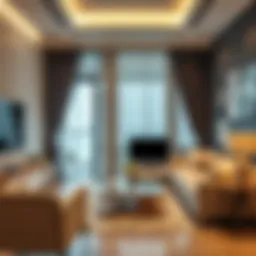 Modern living room in a 1BHK apartment