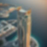 Aerial view of Addax Tower showcasing its unique architecture
