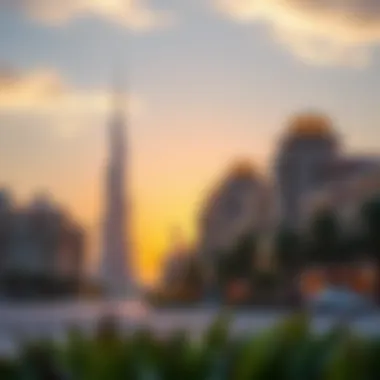 Architectural marvels of Dubai illuminated by sunset glow