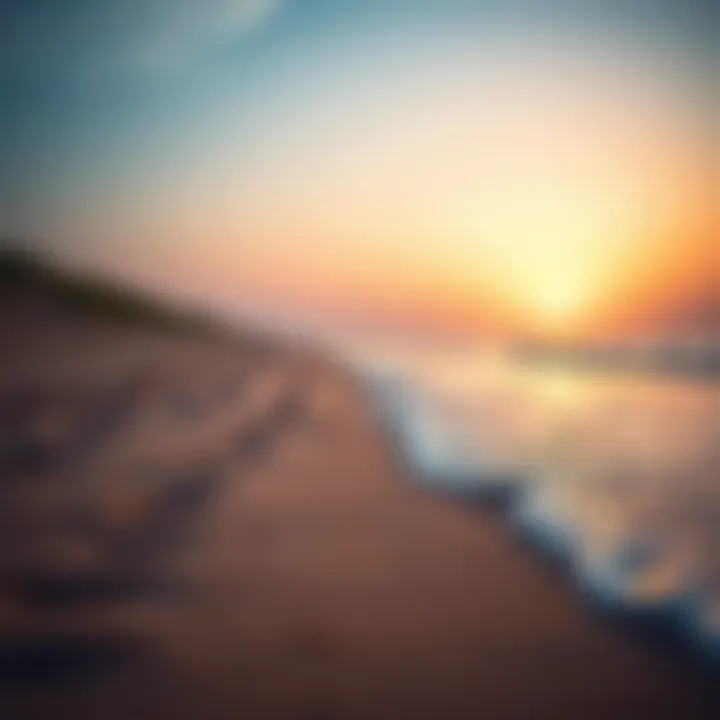 Tranquil beach scene during sunrise with gentle waves