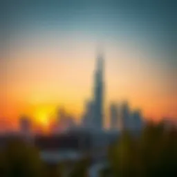 Stunning Dubai skyline at sunrise with vibrant colors