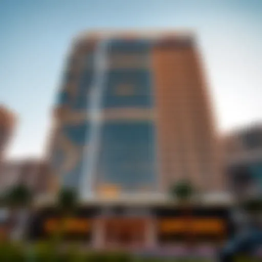 The striking facade of Al Ahli Building showcasing its unique architectural design