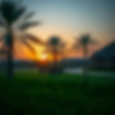 Sunset View Over Al-Khalidiyah Park A stunning sunset view over Al-Khalidiyah Park, illustrating its tranquil environment