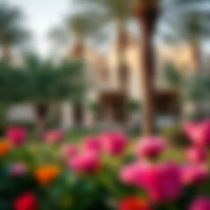 Serene garden surrounding a villa in Al Zahia Beautiful landscaped garden of a villa