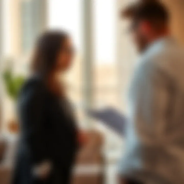 A professional discussing apartment rental options with a client
