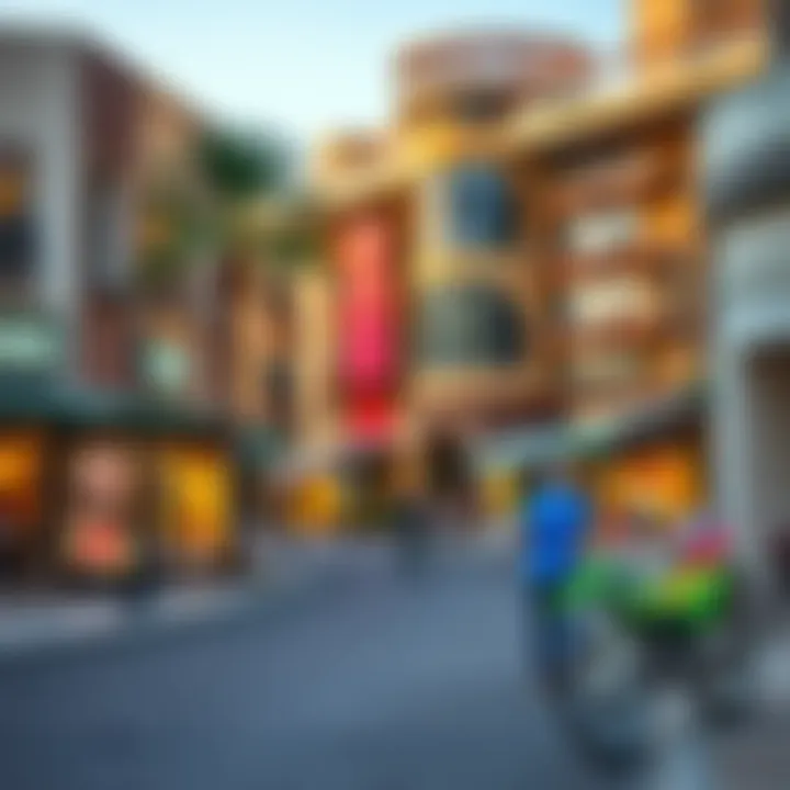 Vibrant neighborhood in Dubai showcasing shops and lifestyle