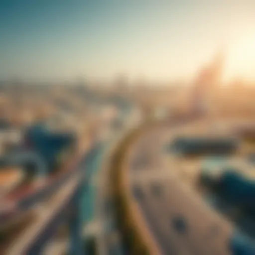 Aerial view of the curve on Sheikh Zayed Road showcasing architectural designs
