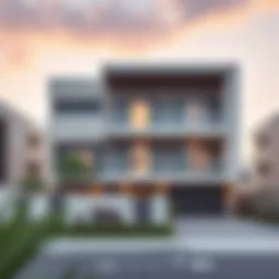 Stunning exterior view of an Asyan property in Dubai showcasing modern architecture
