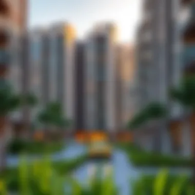 Stylish residential buildings in Bay Square 8 with green spaces and amenities nearby