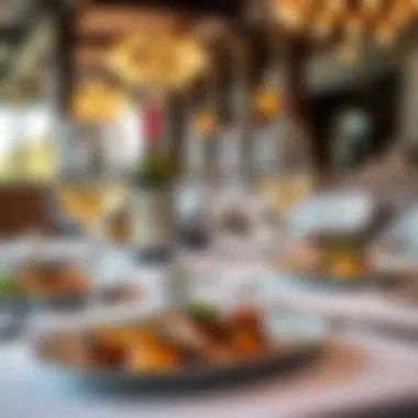 An elegant table setting with gourmet dishes and fine wine