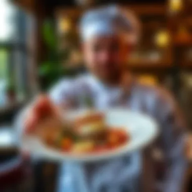 A chef presenting a signature dish representing local flavors