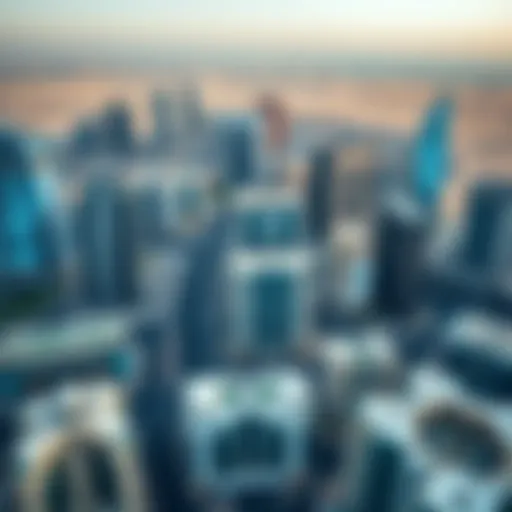 Aerial View of Dubai's Commercial Landscape Aerial view of Dubai's commercial district showcasing various buildings