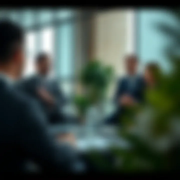 Business professionals discussing investment strategies in an office