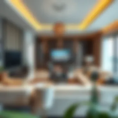 Living Room Layouts in Damac Heights Luxurious living room design at Damac Heights