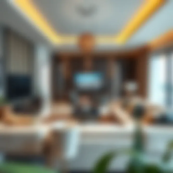 Living Room Layouts in Damac Heights Luxurious living room design at Damac Heights