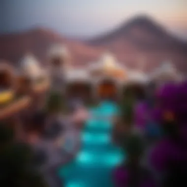 Aerial view of a desert-themed resort in Dubai