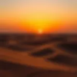 A stunning sunset over the Dubai desert dunes