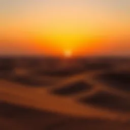 A stunning sunset over the Dubai desert dunes